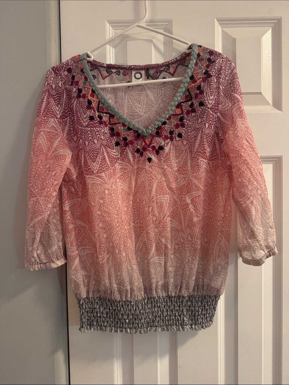 Anthropologie Pink Ombre Embroidered V-Neck Tunic